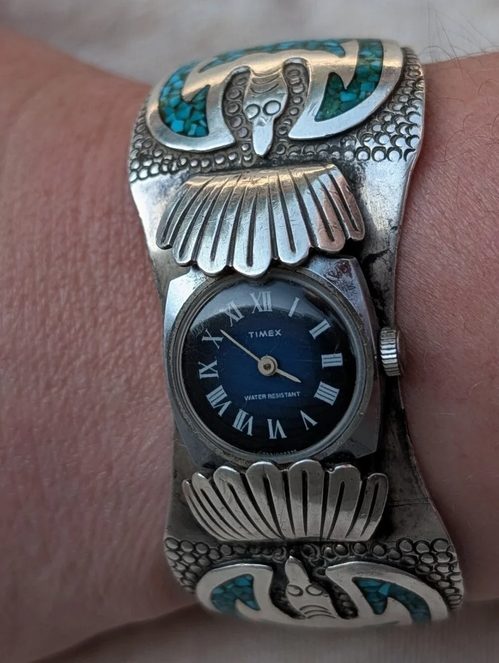 Vintage His And Hers Sterling Turquoise Thunderbird Watch Bands Franklin Navajo